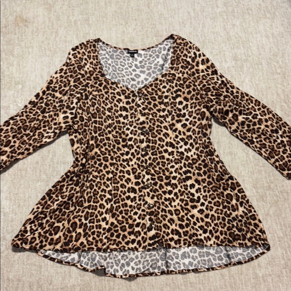 Torrid sz 3 3x 22/24 Leopard cheetah leopard tunic Stretch v neck 3/4 sleeve - Picture 1 of 8
